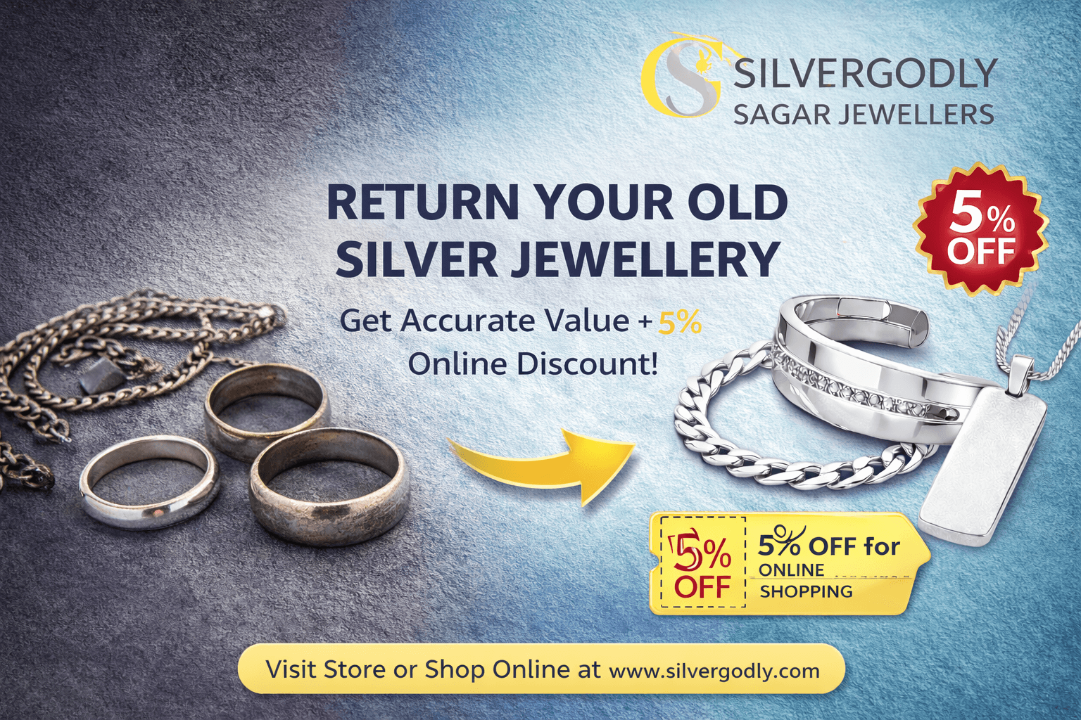 Return Old Silver Jewellery & Get 5% Discount | SilverGodly