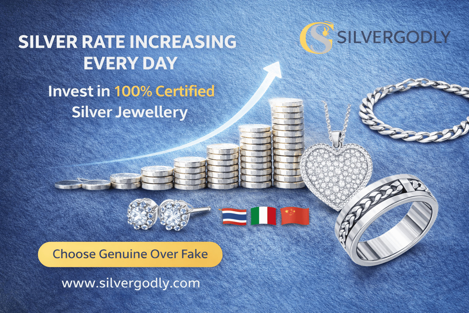 Rising silver prices – buy genuine 925 sterling silver jewellery from Italy, Thailand and China