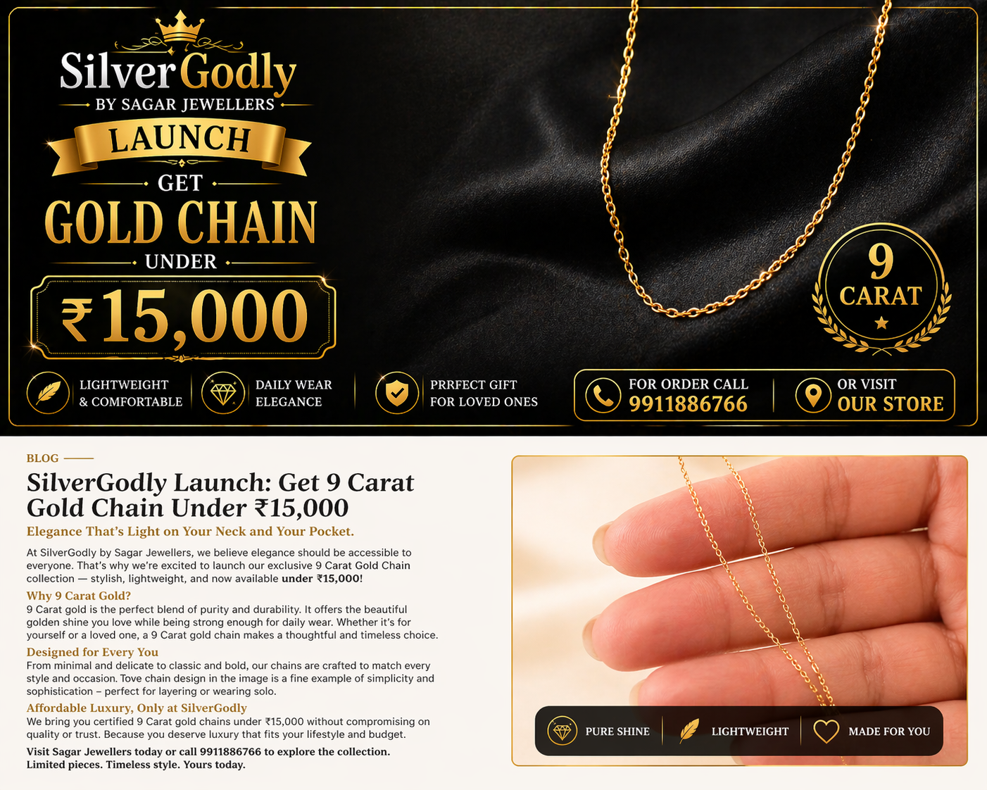 SilverGodly 9 carat gold chain under 15000 by Sagar Jewellers lightweight stylish gold chain sagarjewellers