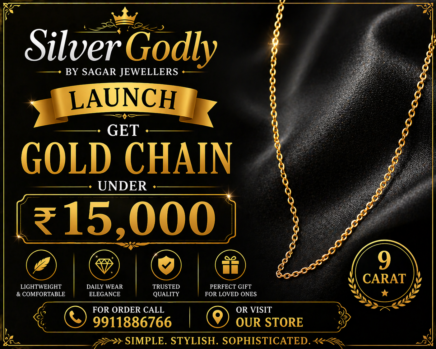 SilverGodly 9 carat gold chain under 15000 by Sagar Jewellers lightweight stylish gold chain