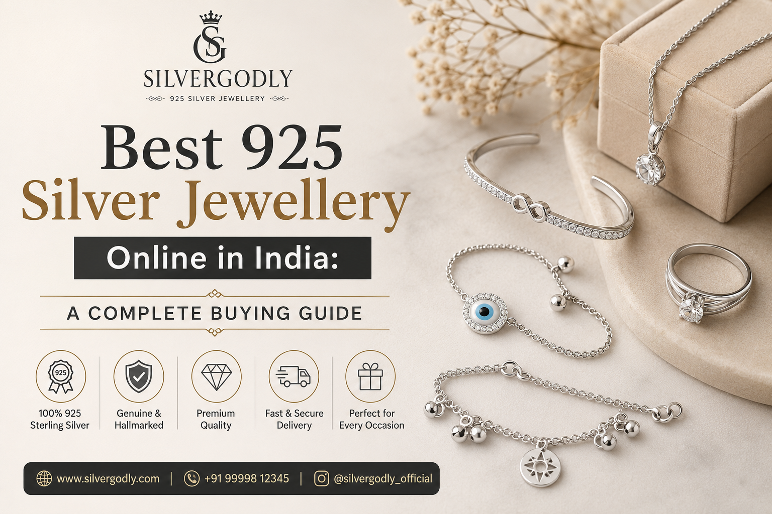 925 Sterling Silver Jewellery Collection at SilverGodly, including anklets, bracelets, chains, and rings.