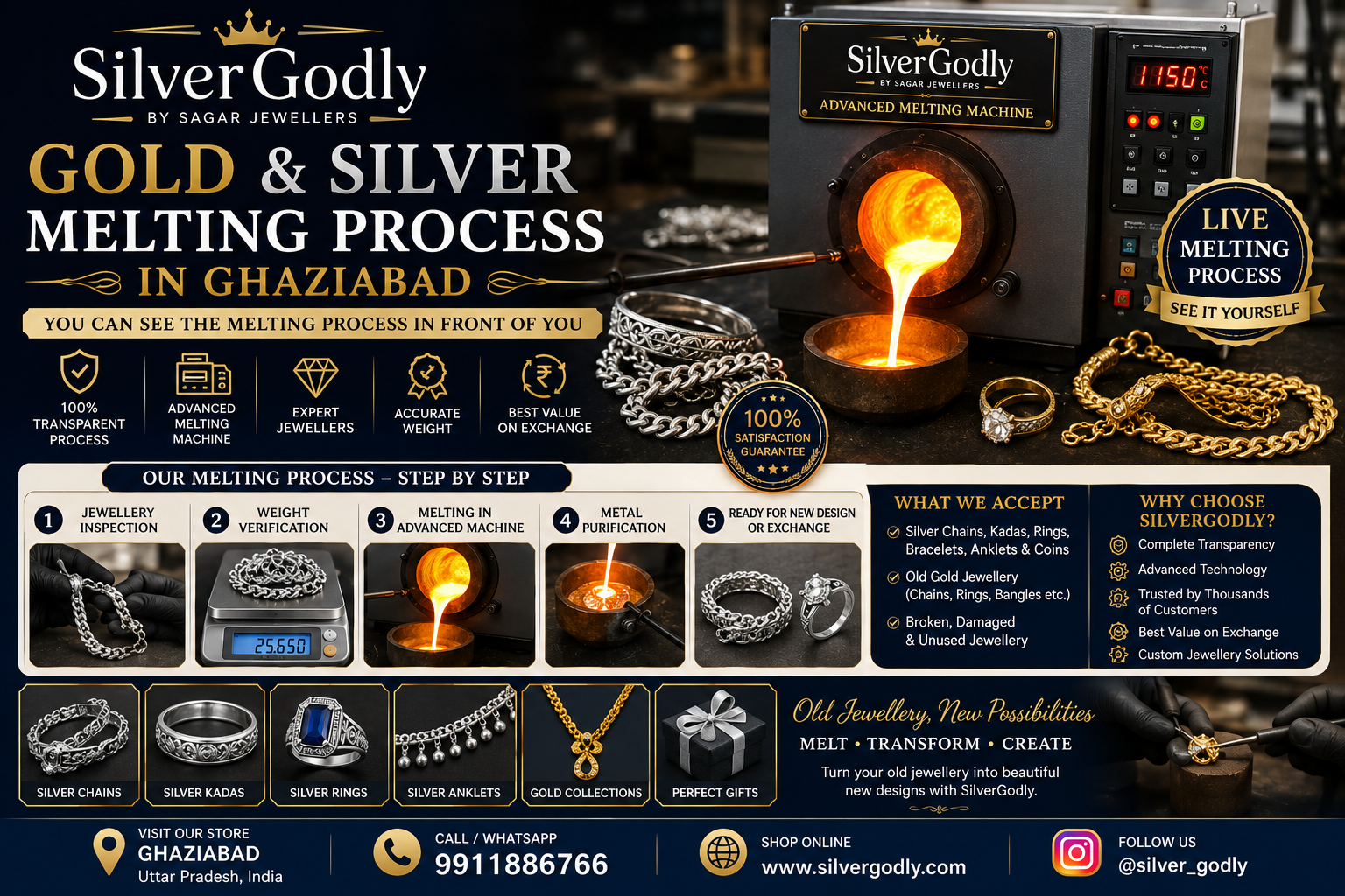 Gold & Silver Melting in Ghaziabad  Live Jewellery Melting Process – SilverGodly